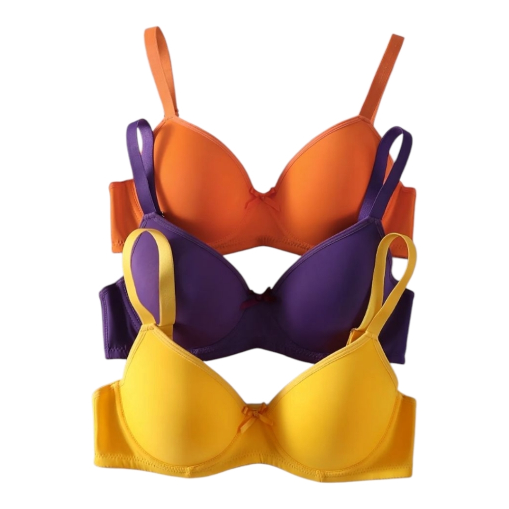 3 Pack Solid Seamless Underwire Bra Sexy Comfy Push Up Bra Breathable Fabric